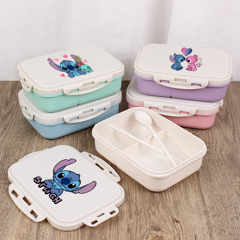 

Disney Stitch Series Lunch Box with Compartment Portable Bento Boxes Wheat Straw Student Office School Outdoor Food Container
