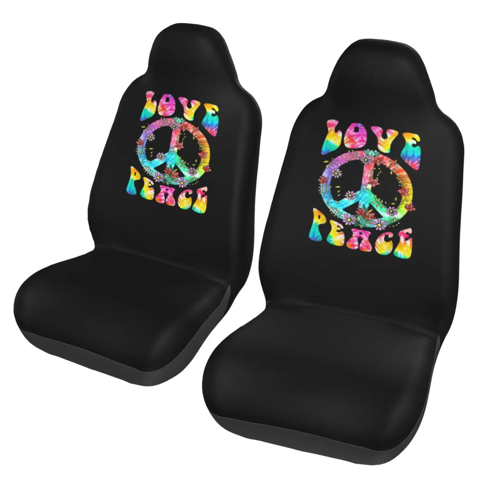 PEACE SIGN LOVE 60s 70s 2 PCS Car Seat Covers Front Auto Seat Cover Breathable Car Bucket Seats Protector Covers Universal Fit