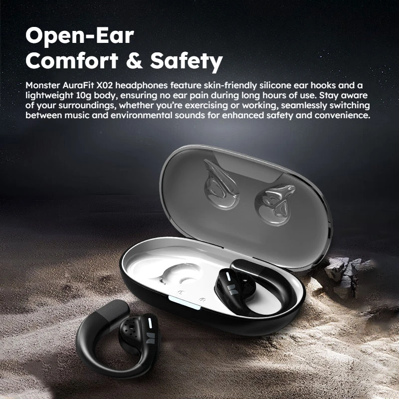 سماعات Monster AuraFit X02 مفتوحة الأذن بلوتوث 5.4 360 °   سماعات توصيل الهواء بصوت ستيريو OWS بلوتوث الأذن هوك الأذن براعم