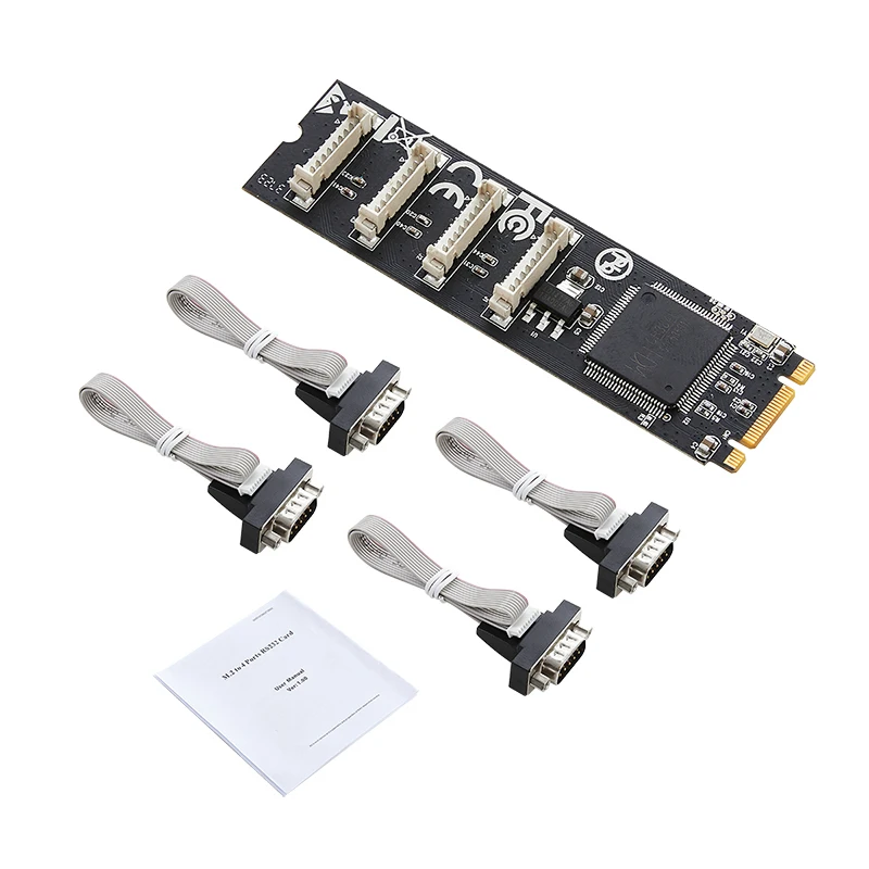 M.2 B+M Key to 4 Port RS232 Serial Card DB 9Pin 4 Com Ports Controller RS-232 Industrial Serial Expansion Card Riser WCH384 Chip