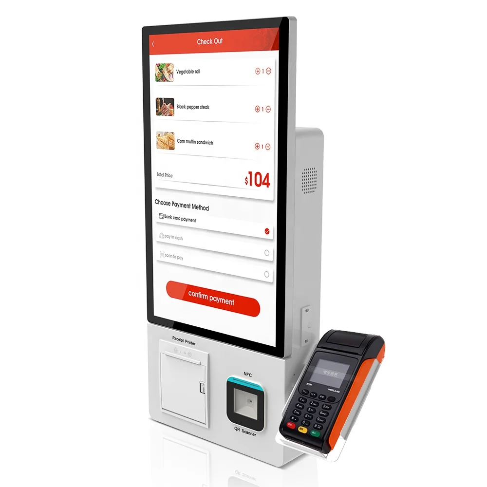 d Ordering Machine for Restaurant 21.5-inch Thermal Printing Self Service Order Kiosk Touch Screen Foo
