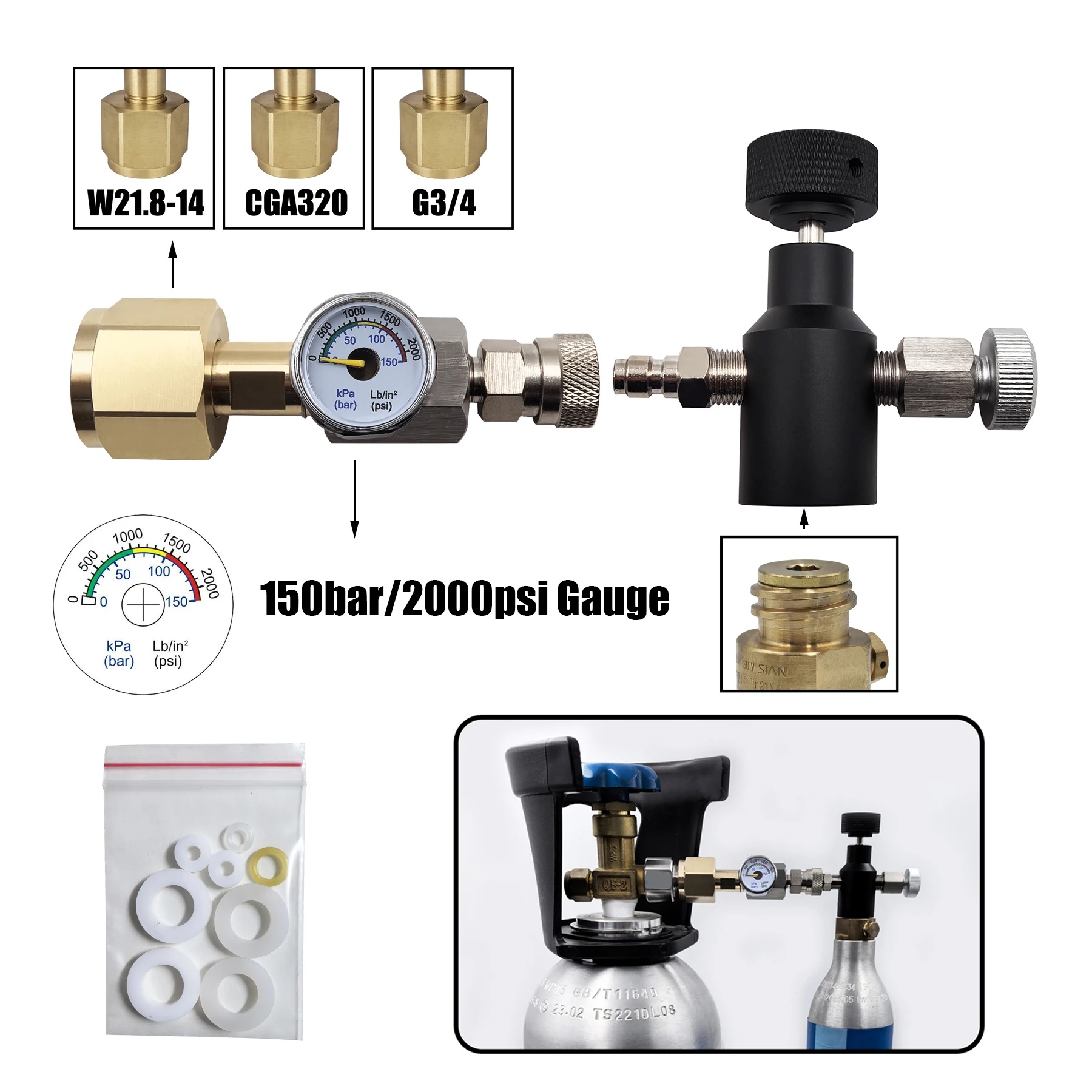 Frisdrank Water Vonken Water Maker Cilinder Tank Fles CO2 Vulstation Navuladapter Connector W21.8-14 of G3/4 of CGA320