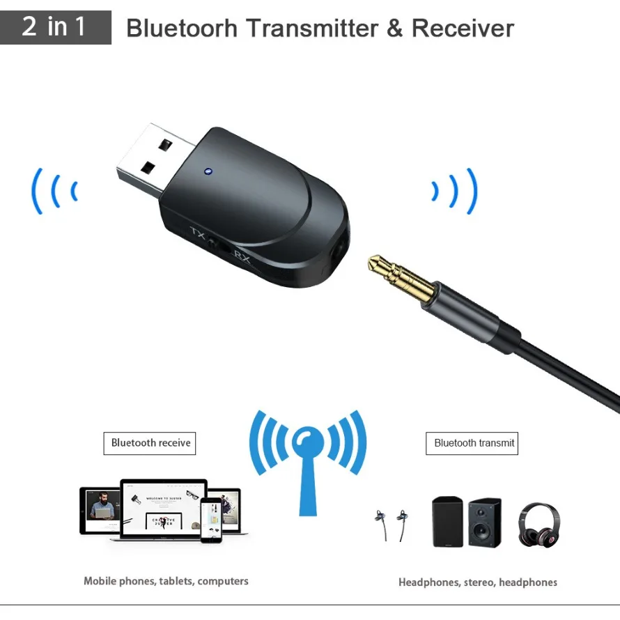 USB-адаптер Bluetooth 2 в 1, Bluetooth 5,0, аудиоприемник, передатчик, двойной режим для ТВ, ПК, компьютера, мобильных телефонов, автомобильных наушников