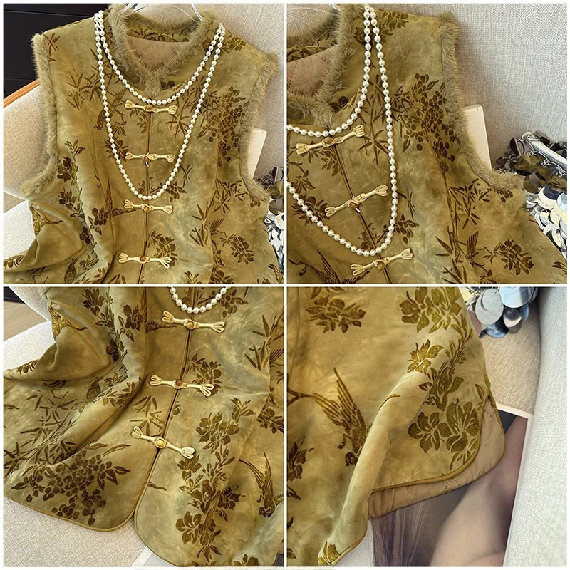 سترة نسائية من Thiened Real Mink ملابس خارجية شتوية بيضاء معززة سترة Sle الصينية مع أزرار النمط الوطني