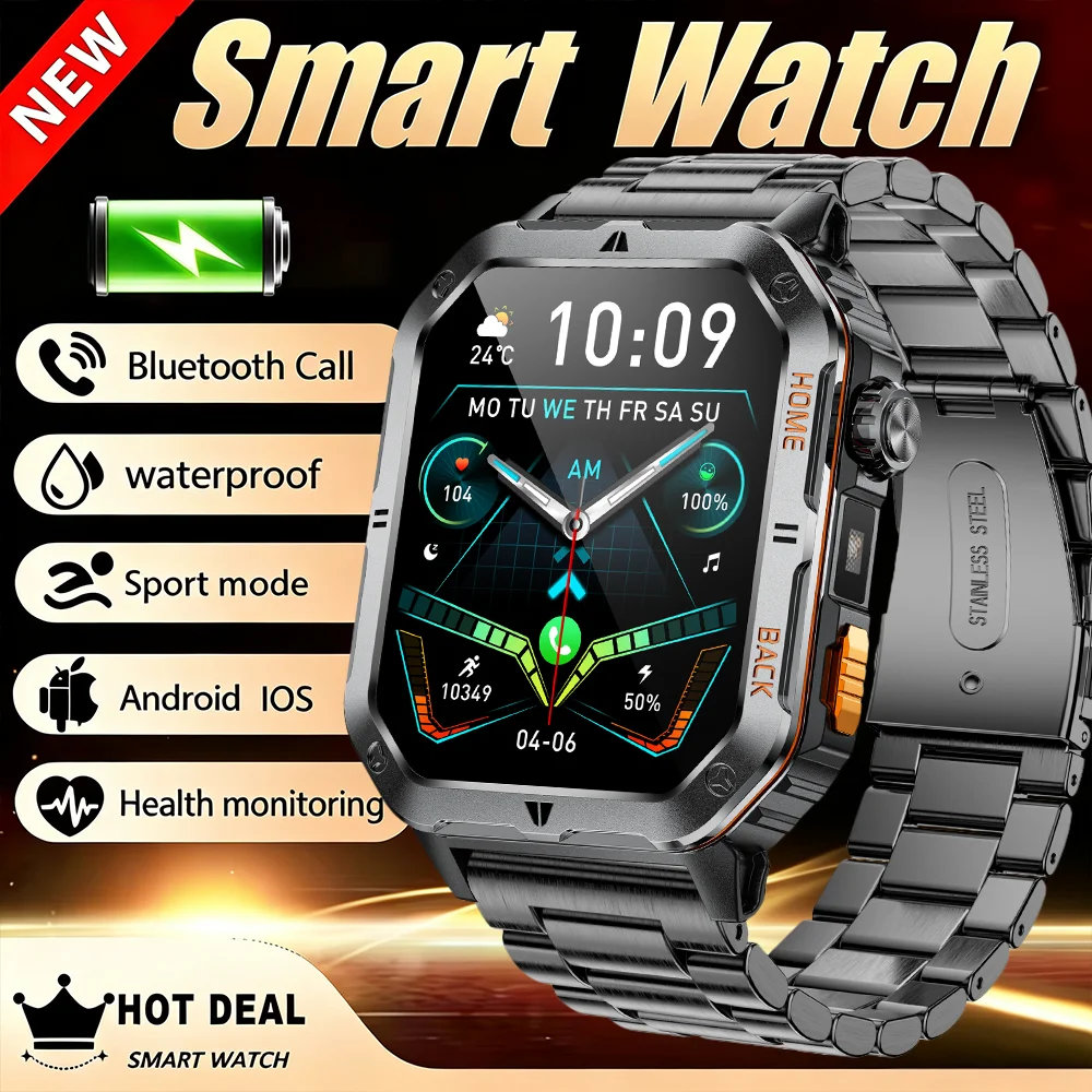 Smartwatch New Watches 2025 - 2026年新型ミリタリーアドベンチャースマートウォッチ メンズ 1000mAh大容量バッテリー LEDフラッシュライト搭載 2.01インチHDスクリーン IP67防水スマートウォッチ