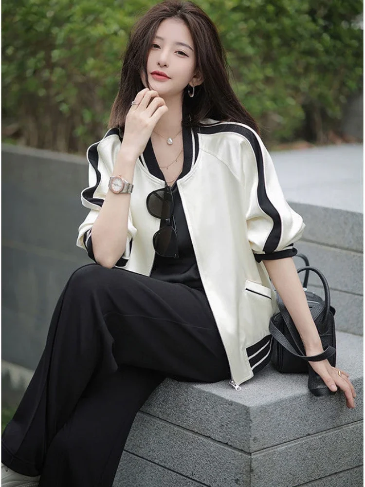Spring Autumn Jacket Women Clothing Trend Golf Patchwork Coats Long Sleeves Zipper Sweatshirt Designs Chic Tops Cropped Jackets