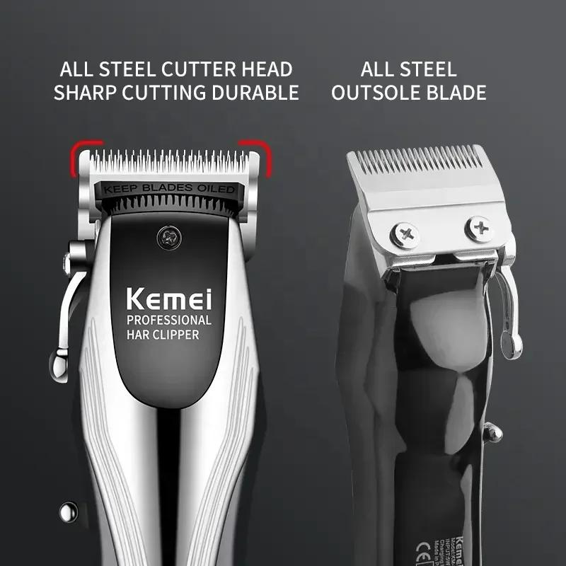 Kemei KM-2619 metal body LCD digital electric hair clipper, USB rechargeable professional men's cordless electric hair clipper