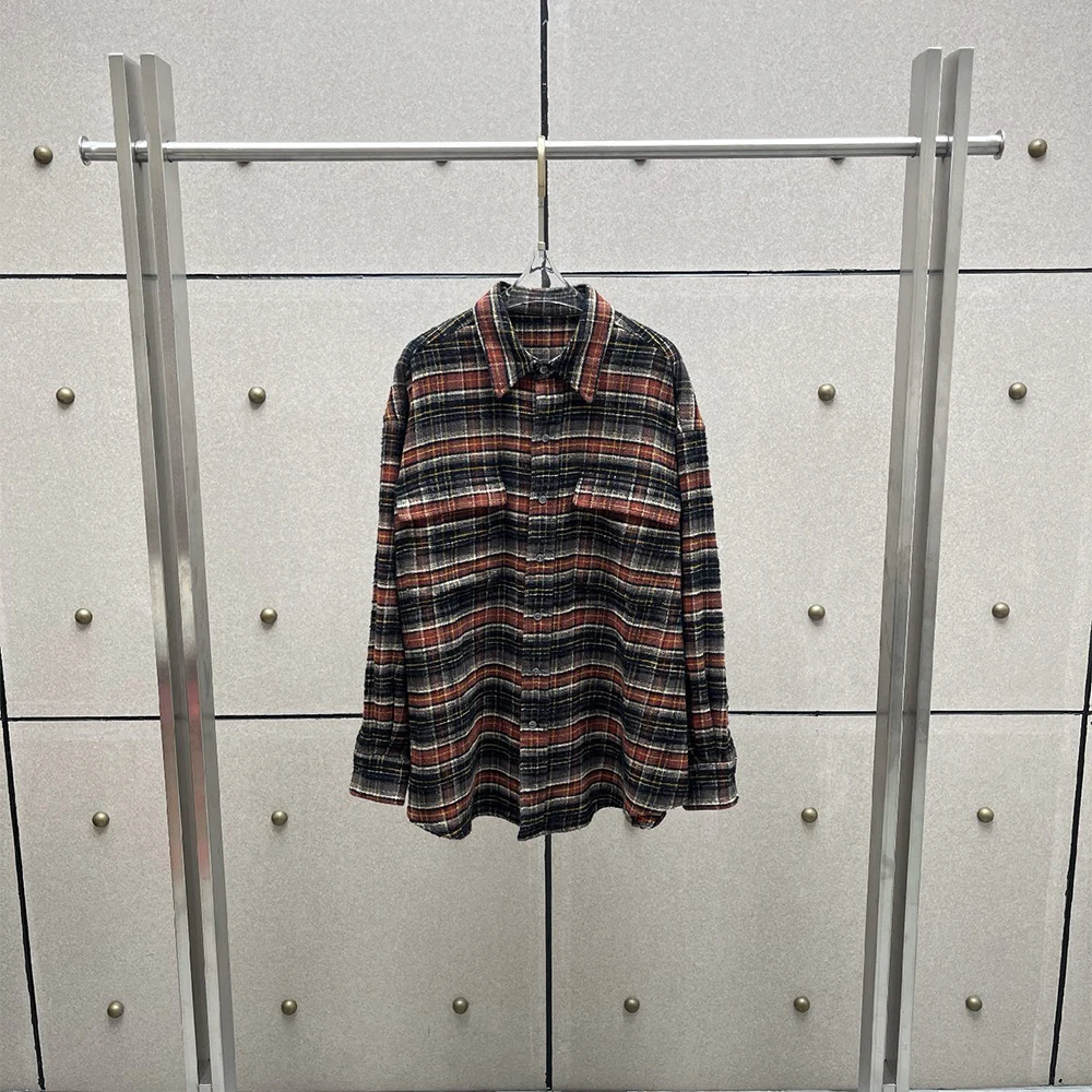 Women 100% Cotton Plaid Shirt Oversized Long Sleeve Blouse Vintage Checkered Button‑Down Tops With Pockets For Street Daily Wear