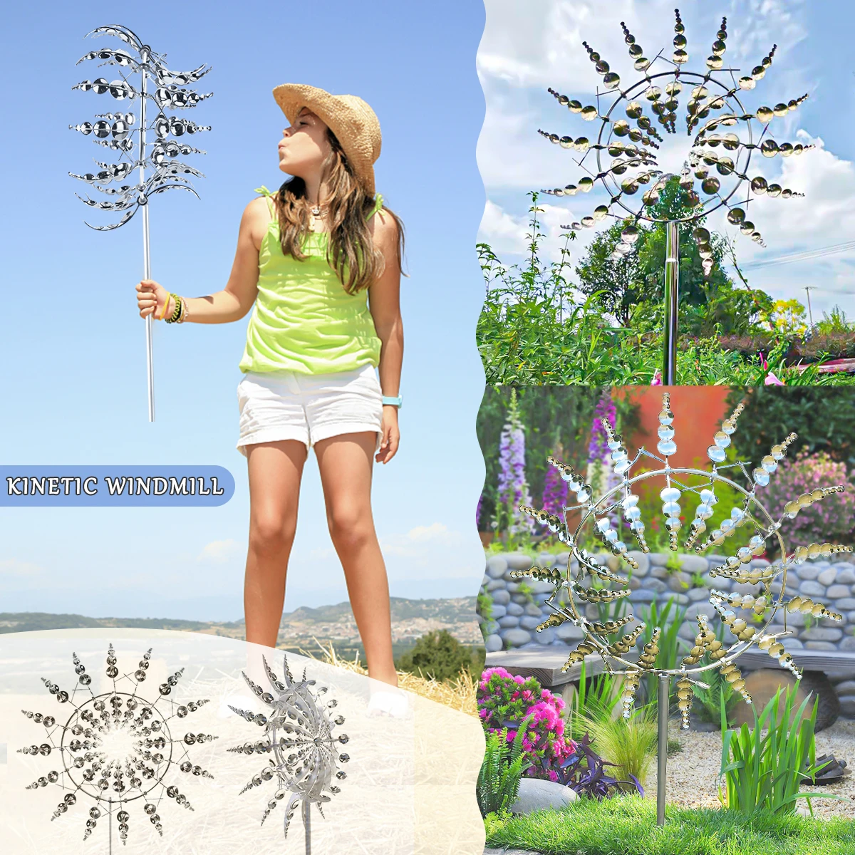 Magical Metal Windmill Wind Powered Sculptures Wind Spinner Kinetic Wind Catcher Outdoor Yard Decoration Graden Landscape