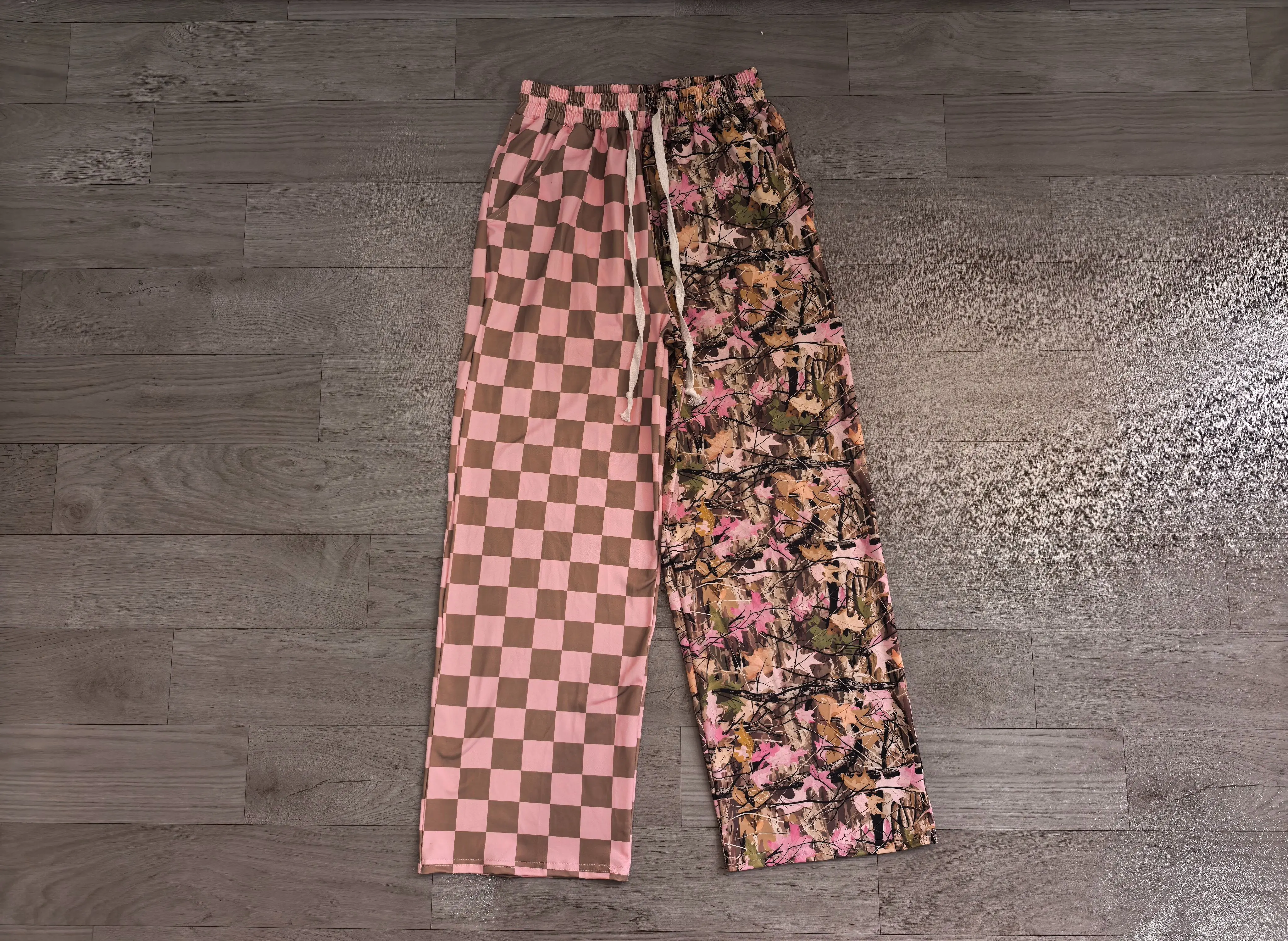 Wholesale Women Girl Leaves Plaid Trousers Adjustable Comfortable Pockets Pants Adult Girls Camo Print Trousers Clothing