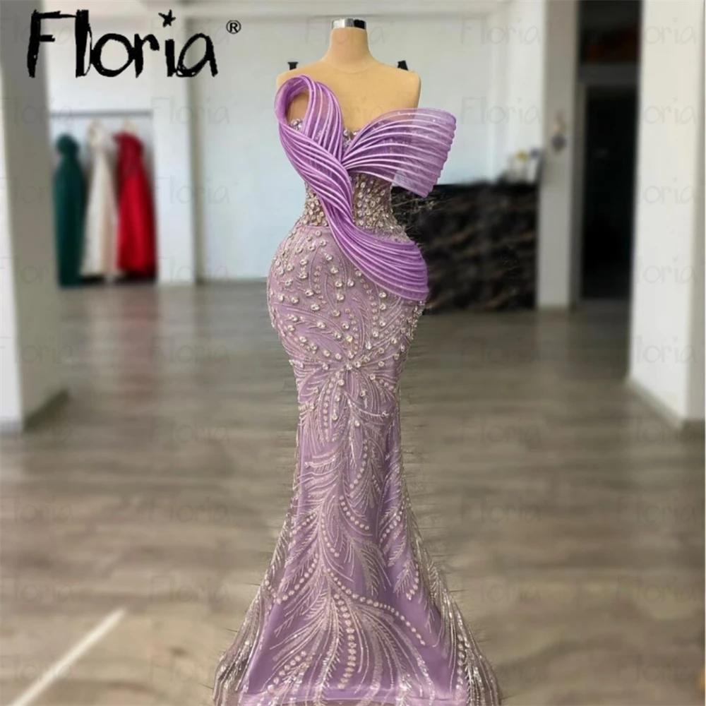 Vestido de cóctel lila elegante, vestidos plisados de sirena con cristales para invitados de boda, vestidos formales personalizados para cena y graduación de Dubái