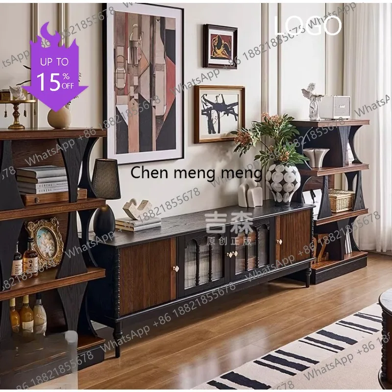 

Q181 French retro all-solid wood TV cabinet Log household medieval coffee table combination TV cabinet