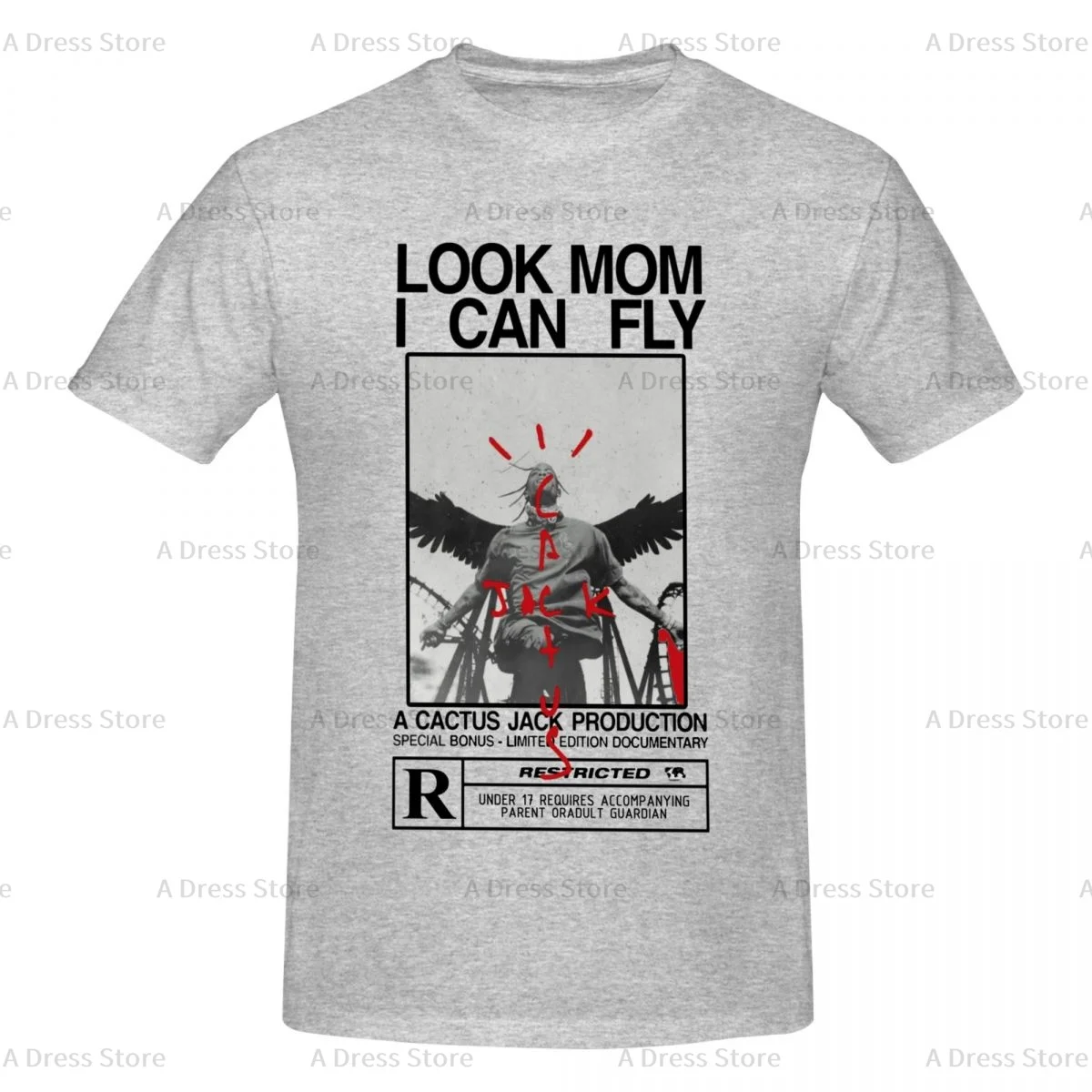 

Cactus Jack LOOK MOM I CAN FLY Men's round neck Oversized T-shirt,Men's summer t-shirts,Novelty Round neck Tee shirt Gift
