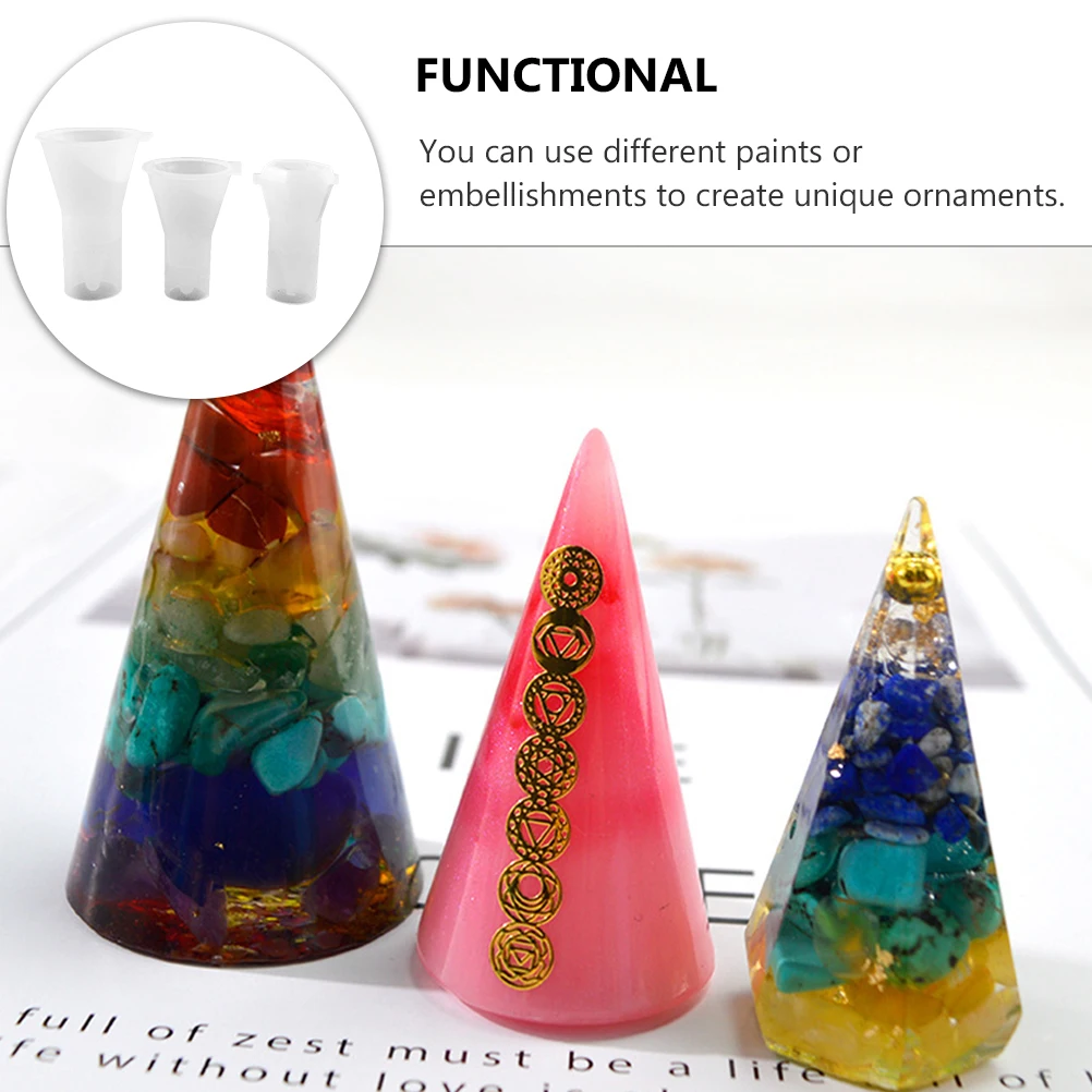 

3 Pcs Holder Mold Handmade Jewelry Silicone Cone Ornaments Crafts Resin Casting DIY Tools Handmade Rings Pendants Mould White