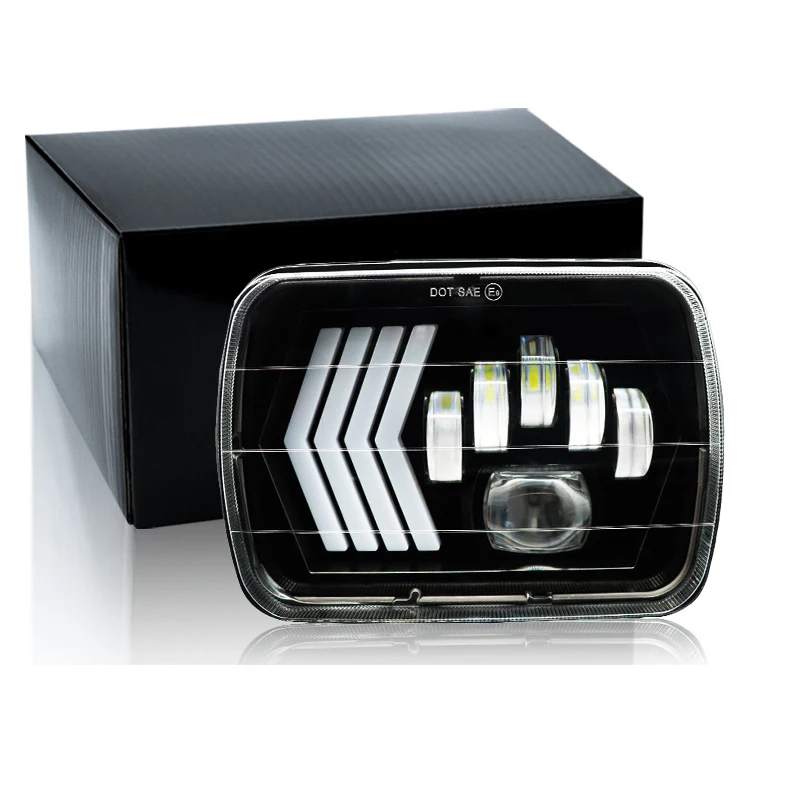 Square 7x6 5x7 inch LED Projector Headlight Arrow Turn Signal Lamp 7 inch LED Projector Headlight Assembly For Jeep Wrangler YJ