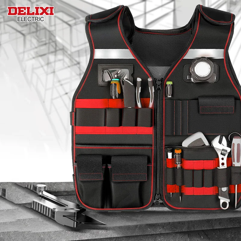 DELIXI ELECTRIC Tool Vest Storage Tool Electrician Work Clothes Reflective Vest Structure Safety Vest Breathable Storage Vest