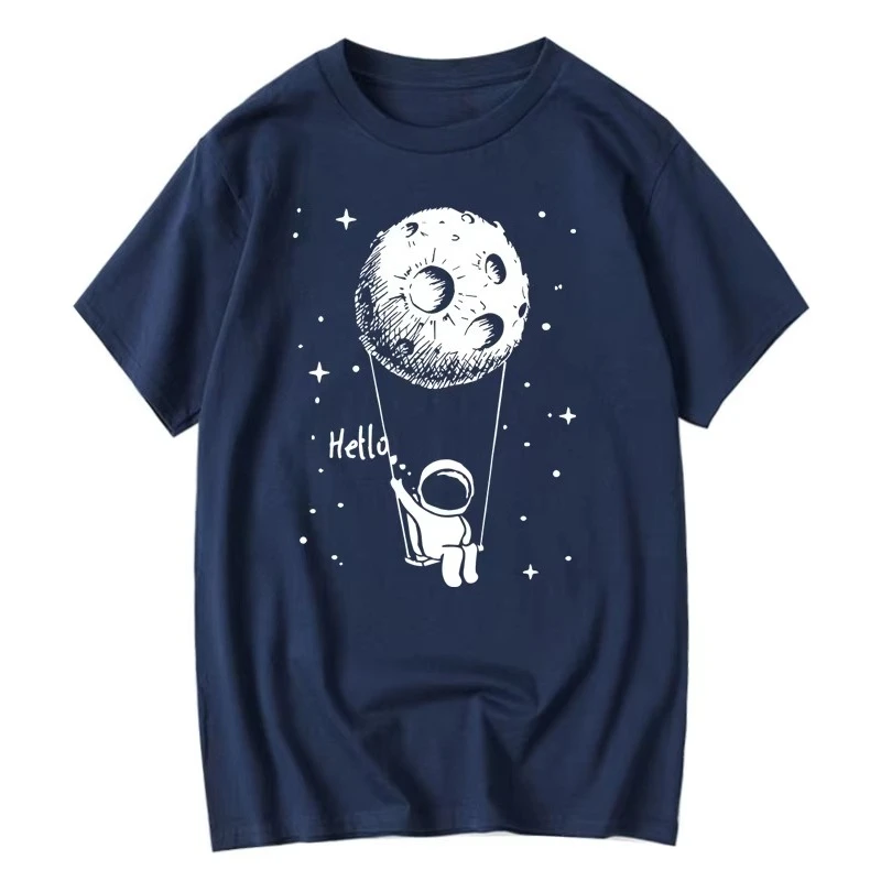 الصيف الرجال تي شيرت عالية الجودة القطن مضحك رائد فضاء تصميم الطباعة عادية كم قصير كول فضفاض التي شيرت الذكور بلايز للجنسين