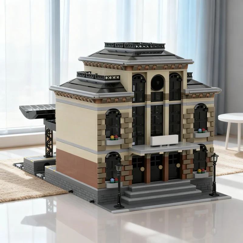 

3619 деталей MOC Модульная модель немецкой железнодорожной станции, строительные блоки, архитектурная игрушка, рождественский подарок, кирпичики, подарок на день рождения для детей