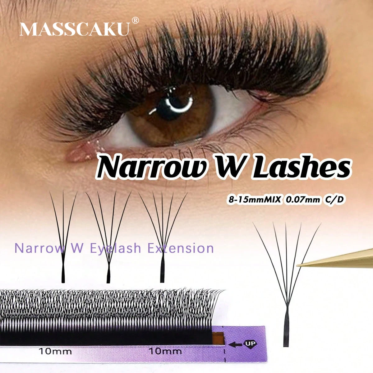 

MASSCAKU Narrow V-Shaped 3D 4D 5D Eyelash Extensions New Styles Volume Fans Natural Soft Matte Dense Faux Mink Lashes for Makeup