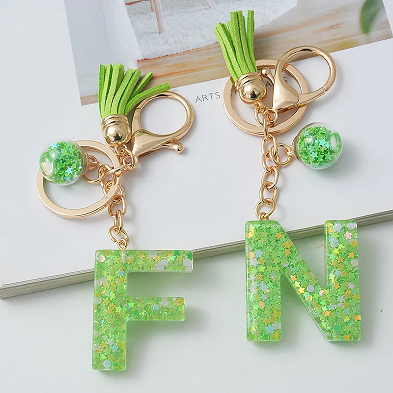 A To Z Letter Keychain 26 Initials Alphabet Small Ball Tassel Charms Keyrings Exquisite Backpack Decoration Accessories Gifts