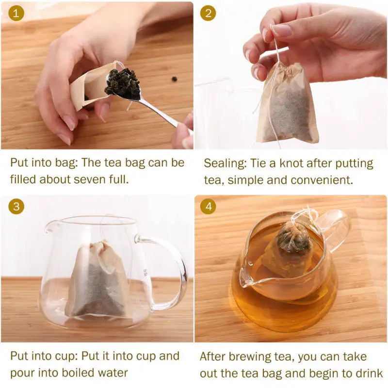 200Pcs Ounona Disposable Tea Filter Bags Drawstring Design Lightweight Empty Pouches for Loose Leaf Tea Herbs Potpourri Brew