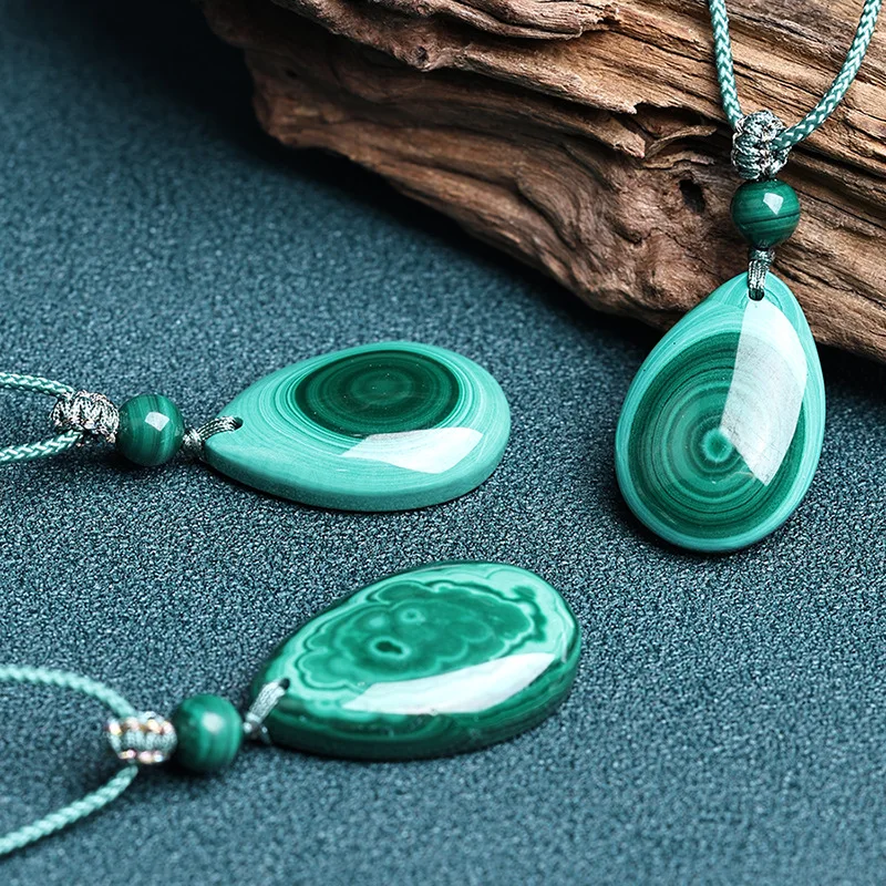 Natural Drop Necklace Pendant Stone Malachite Texture Jewelry