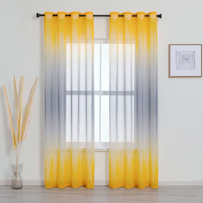 Modern Gradient Tulle Window Curtains For Living Room 3D Colorful Sheer Curtain For Bedroom Voile Sliding Kitchen Drape Decor