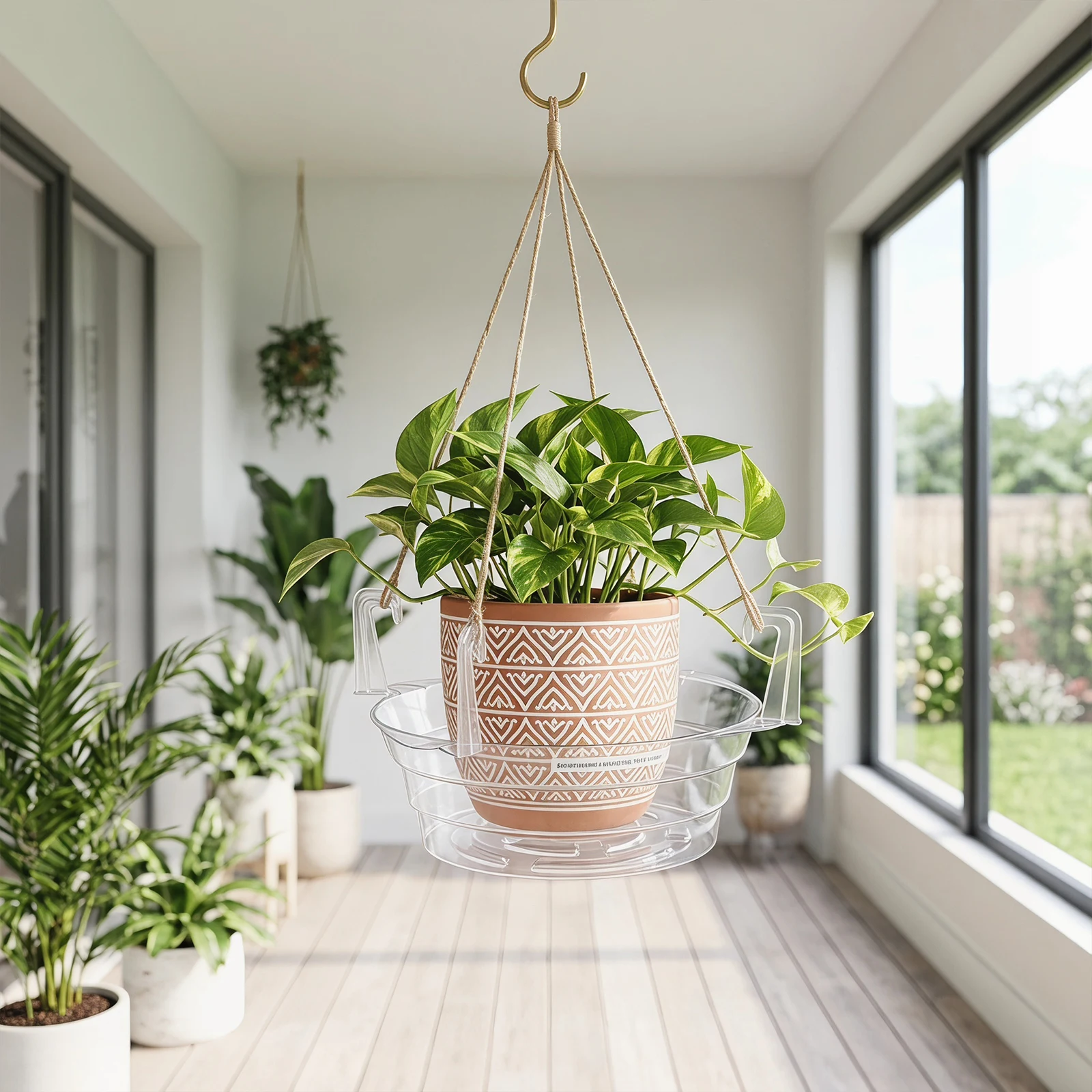 6/8/10/12in Hanging Basket Watering Tray with Hooks Hanging Basket Saucer Plastic Plant Saucer for Indoor & Outdoor Flower Pots