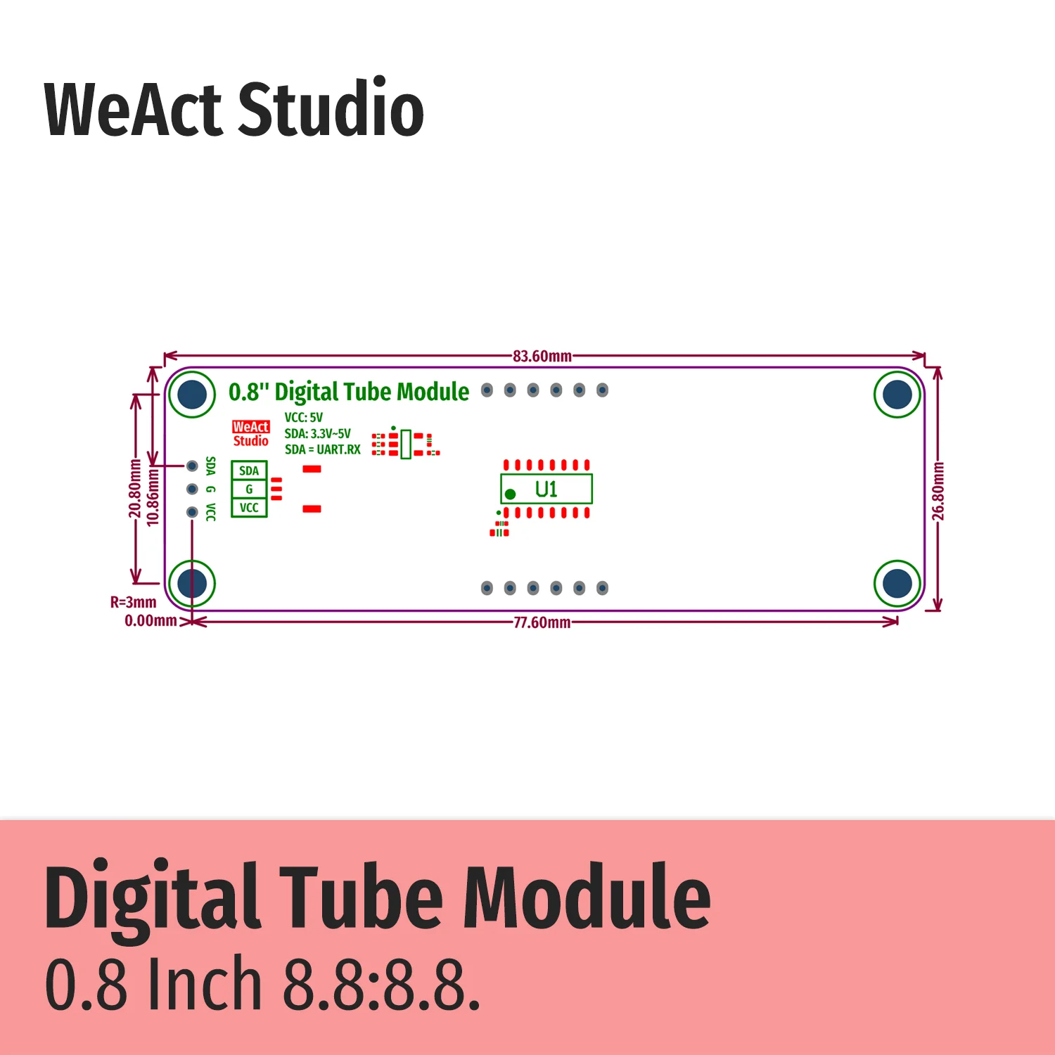 WeAct Digital Tube Module TM1652 0.8 Inch 8.8:8.8. Module Red Green Blue White