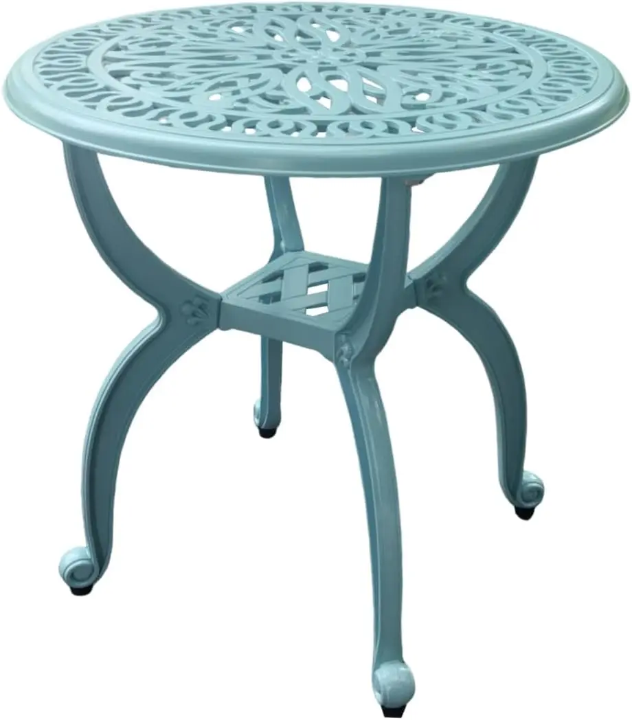 

Outdoor Cast Aluminum Side Table, Weather Resistant for Patio, Pool, Backyard, Indoor Use - Light Blue Round