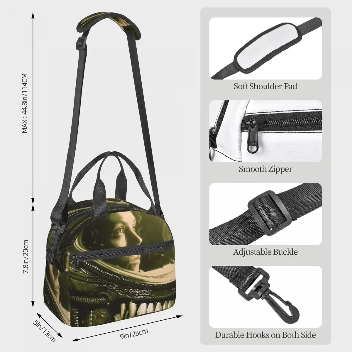 Xenomorph Alien Lunch Bags Insulated Bento Box Leakproof Lunch Tote Picnic Bags Cooler Bag for Woman Children