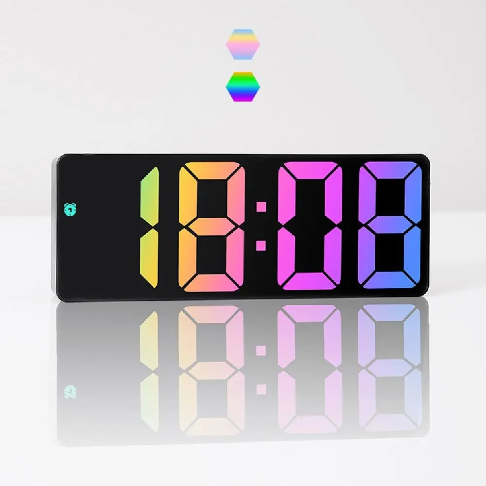 12/24H تنسيق ساعة منبه رقمية مرآة مضيئة درجة الحرارة/عرض التاريخ LED ساعة رقمية وضع الغفوة شاشة كبيرة #2