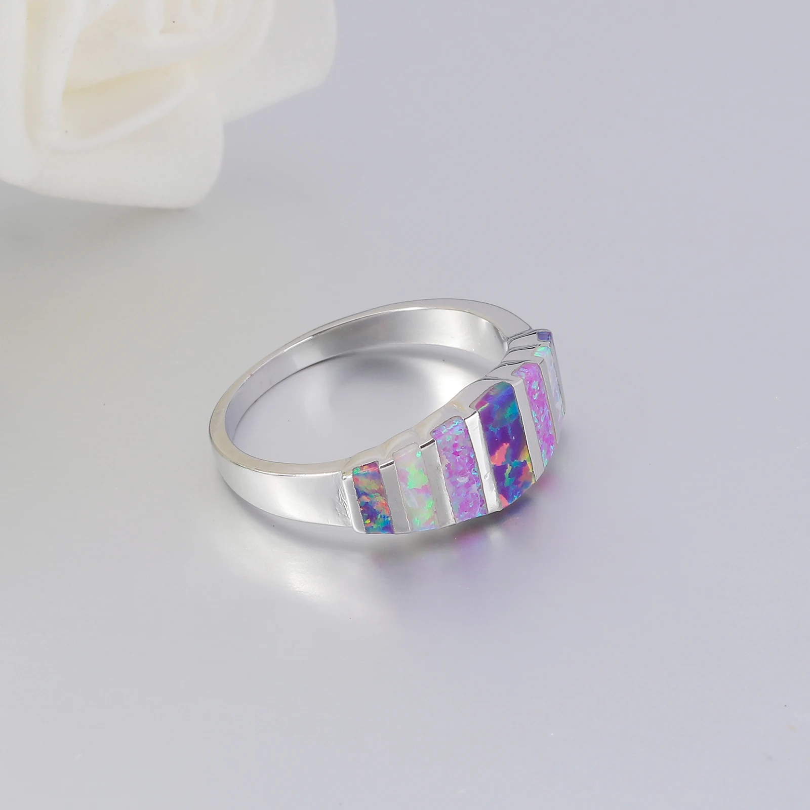 CiNily Rainbow Big Fire Opal Stone Rings Silver Plated Blue White Pink Colorful Engagement Finger Ring Summer Jewelry Women Girl