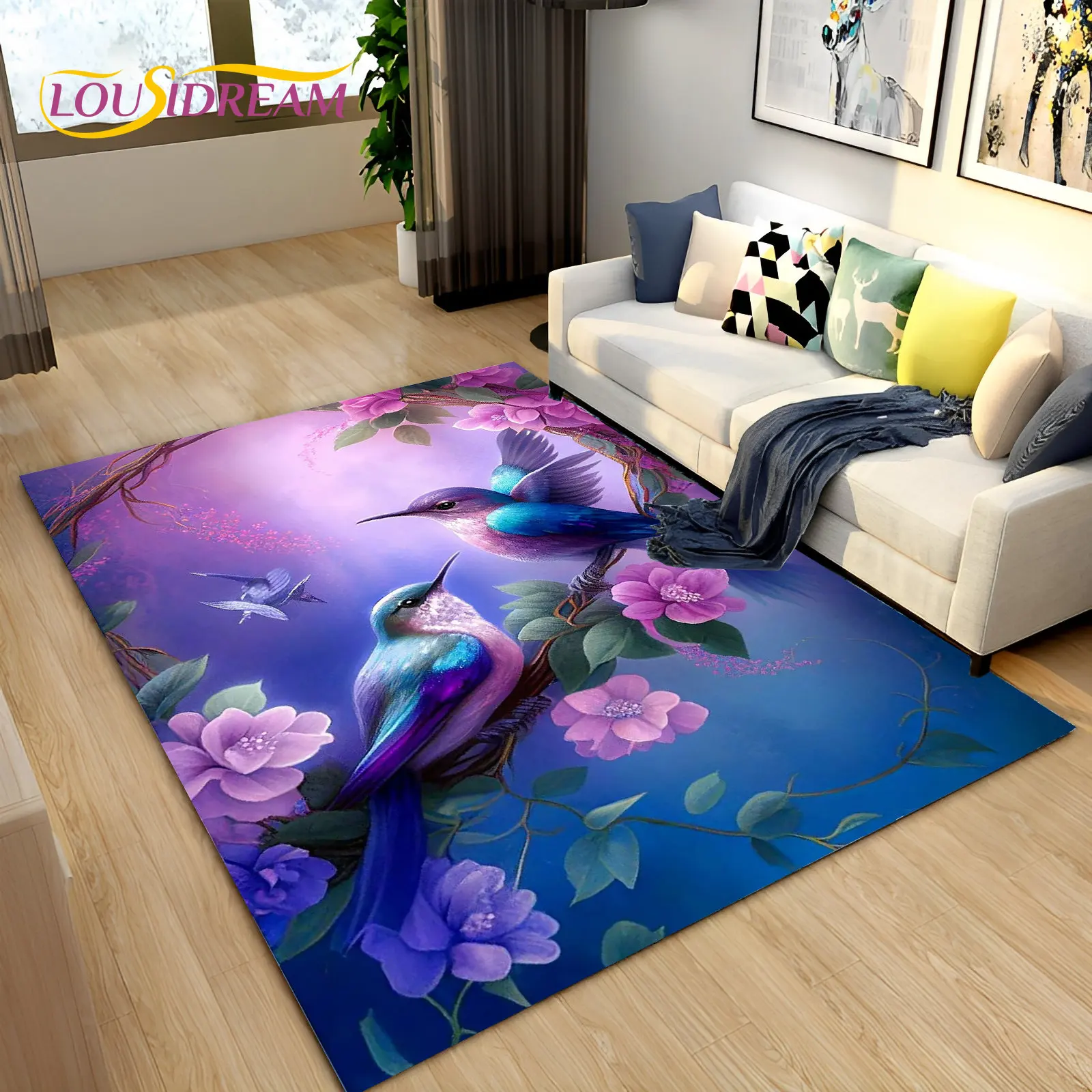 

3D Beautiful Bird Flower Animal Area Rug,Carpet Rug for Home Living Room Bedroom Sofa Doormat Decor,Kitchen Non-slip Floor Mat