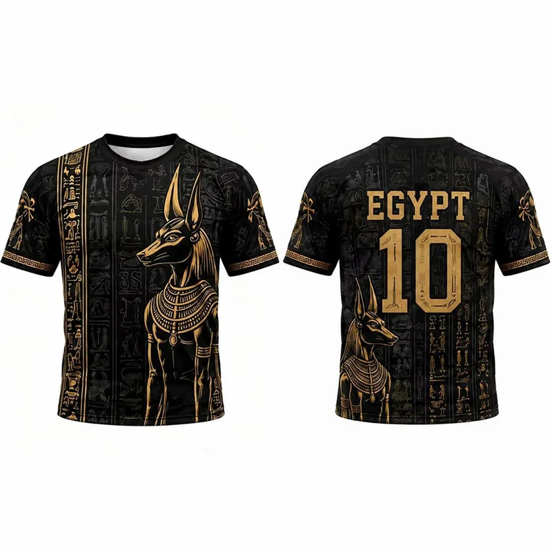 Retro Ancient Egypt Pyramid Hieroglyph Graphic Football Jersey For Men Fashion Custom Name Number T-shirts Loose Breathable Tees