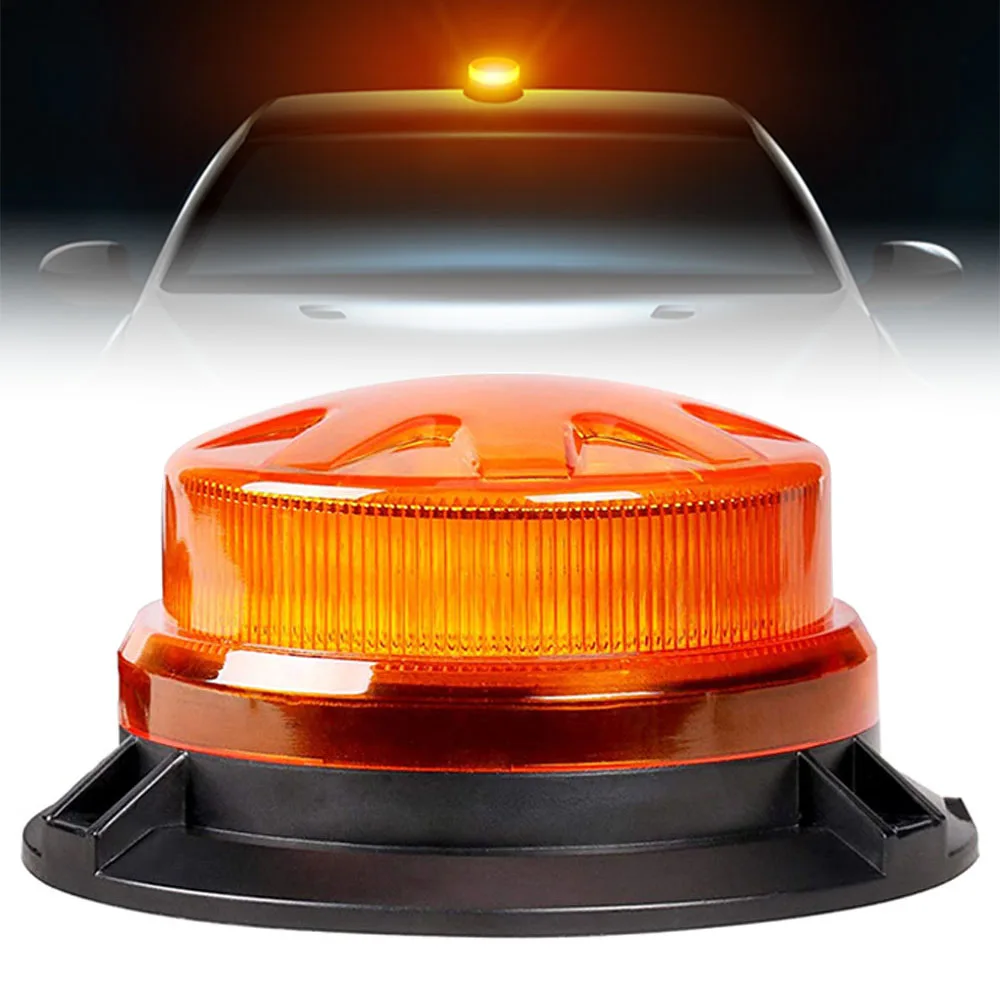 Yellow Mini LED Rotating Emergency Strobe Signal Indicator Light Blue Flash Beacon With Magnet Base 8 Modes 12V 24V
