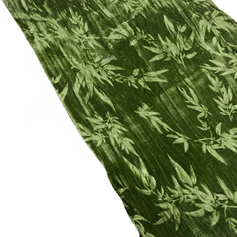 1m*1.6m Bamboo Floral 2024 Dark Green Jacquard Fabric African Embroidered Velvet Fabric for Dress Cheongsam Sewing