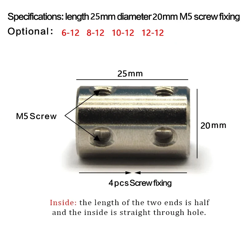 Rigid coupling 3/4/5/6/6.35/7/8/10/12mm motor shaft variable diameter conversion connector cylindrical coupling DIY model mechan