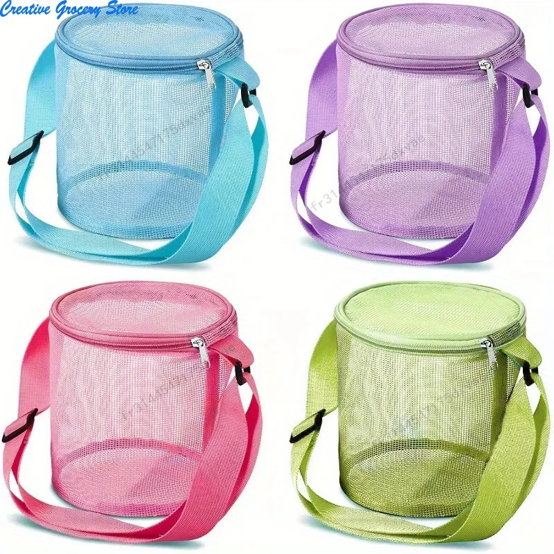 

Сумка-ведро для хранения игрушек из сетчатой ткани, пляжная, объемная, круглая, для сбора мелочей