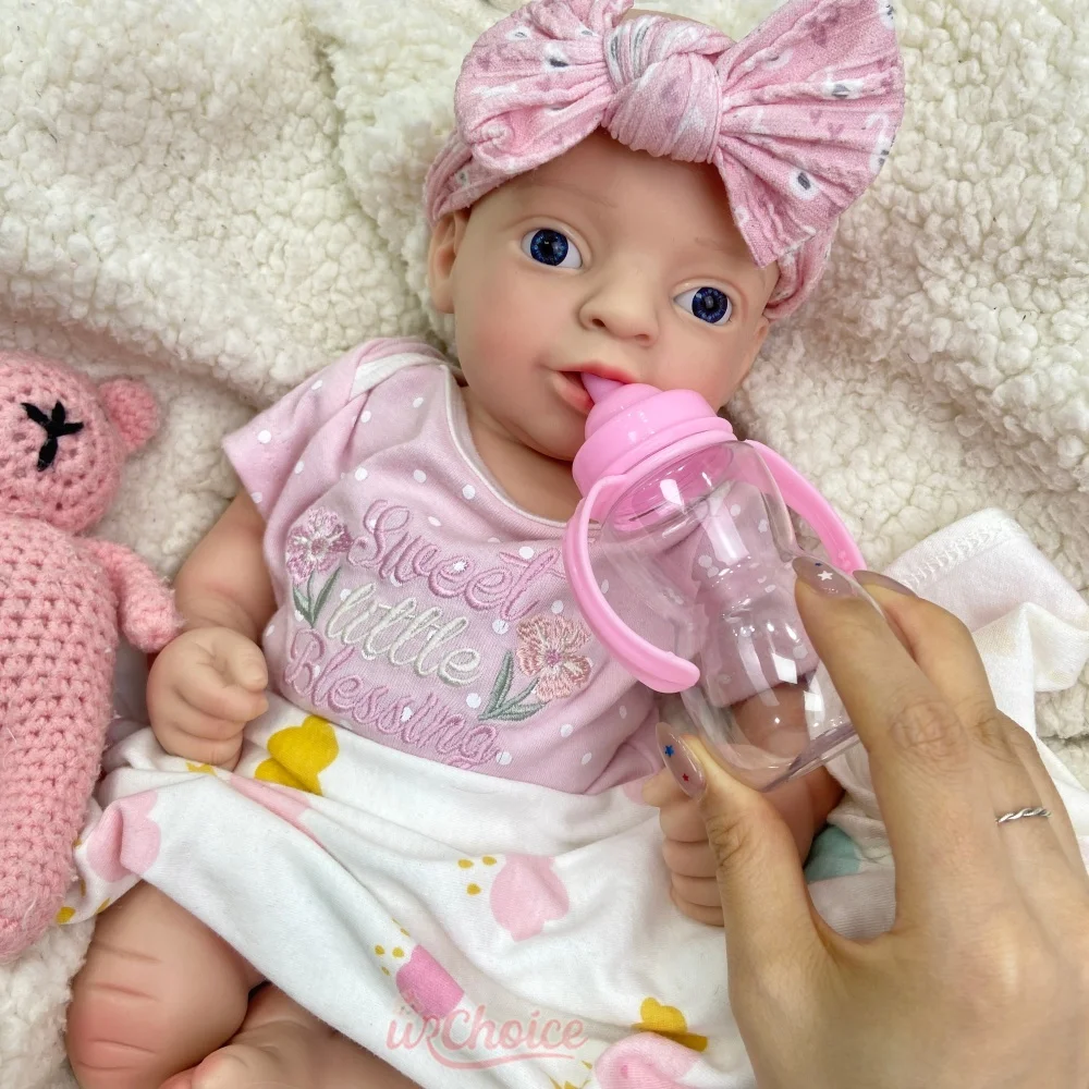 Full Body Soft Silicone Reborn Doll 17Inch Open Eyes Realistic Detail Features Weighted Newborn Doll for Studio Display