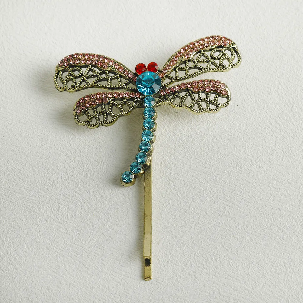 ผู้หญิงคอสเพลย์ Bobby Pin ธีมภาพยนตร์สยองขวัญคลาสสิกสาวการ์ตูน Coraline การออกแบบเดียวกัน Dragonfly Rhinestone ฝัง Hairpins