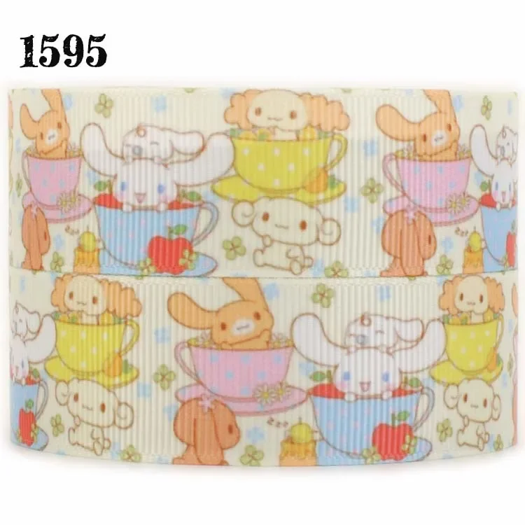 شريط ساتان لكلب الكرتون الياباني ، نمط سانريو سينمورول ، مطبوع شخصي للعطلات ، حبيبات من الجرو ، 10 ياردات