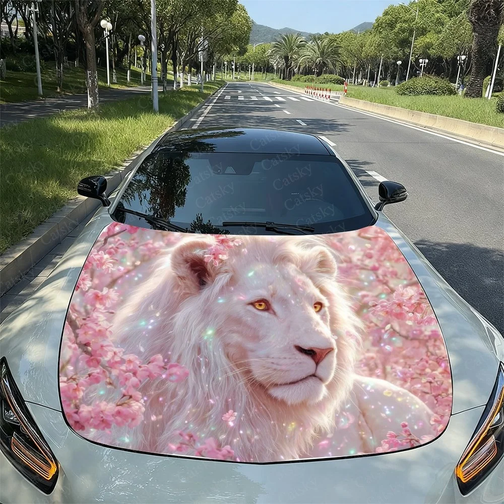 Flower Lion Cool Car Hood Sticker PVC Self Waterproof Stick, Striking Auto Exterior Accessories Decor Protect Gift for Car Lover