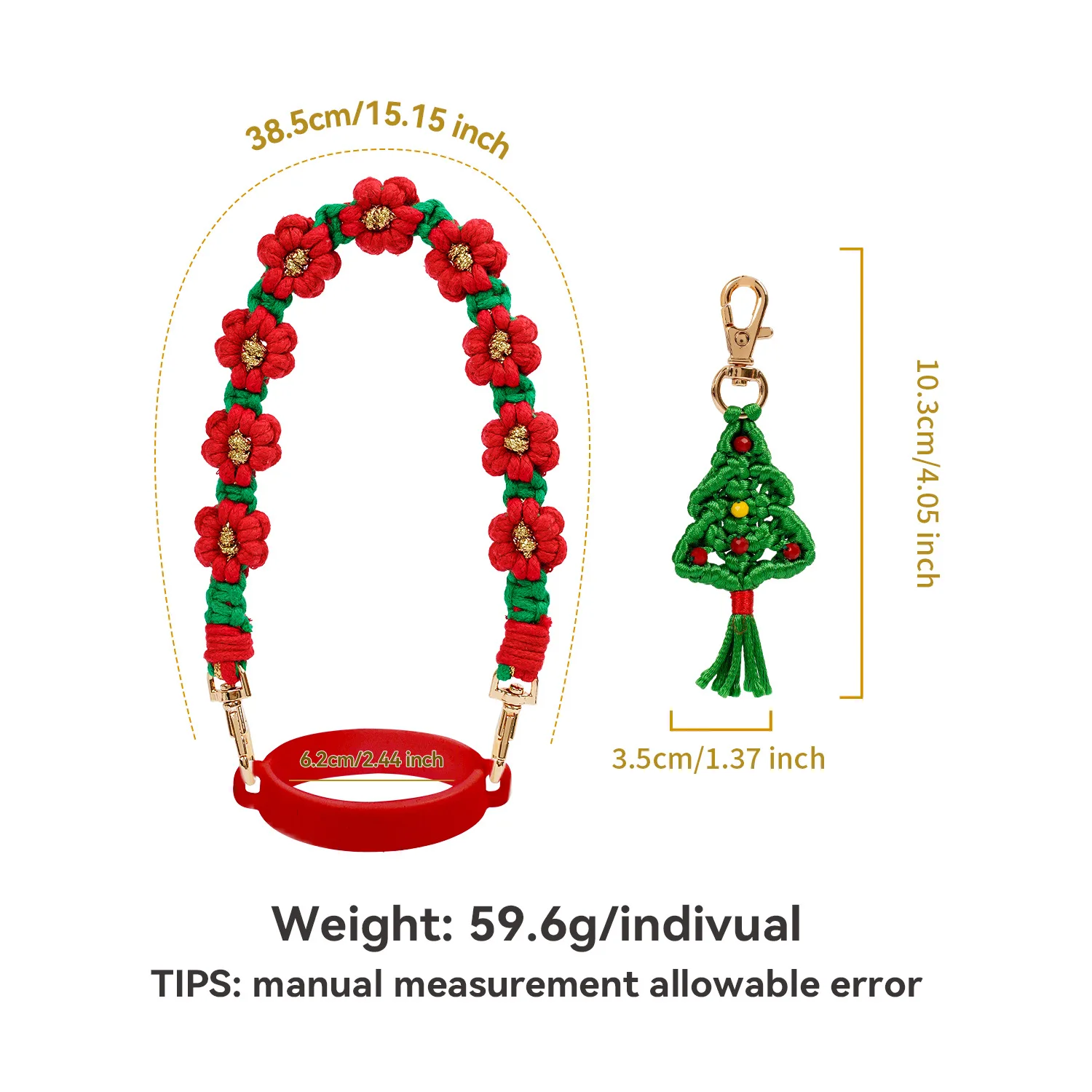 Christmas hand-made lanyard Charm chain pendant Accessories Initial Keychain Handle for Stanley cup bottle Tumbler for Women