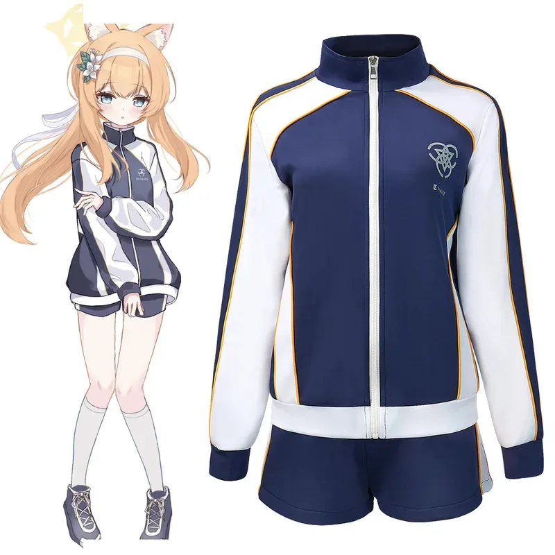 Anime Game Archive Iochi Mari Cosplay Costume Gymnastics School Sports Casual Clothing Blue Coat Long Sleeved Shorts COS kn.7