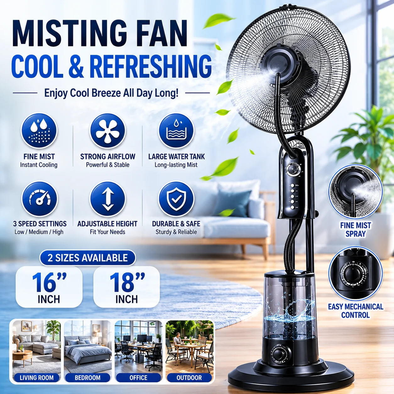 Outdoor Power Pedestal - 16-Zoll AC-Motor Tragbarer Standventilator mit Licht,
