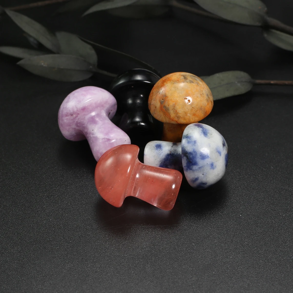 5pcs Mixed Natural Stone Mushroom Rose Quartz Crystal Mineral Polished Gemstone Crafts Home Decoration Gifts