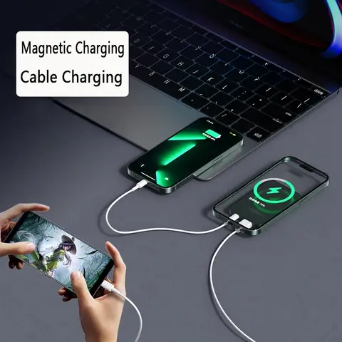 100000mAH 전원 은행 자기 무선 22.5W 초대용량 Iphone15 삼성을 위한 초고속 충전 자기 전원 은행.