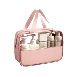 Sacs de rangement de voyage portables pour femmes, sac à cosmétiques imperméable Pu organisateur d'articles de toilette pochette de maquillage sacs à main transparents de lavage