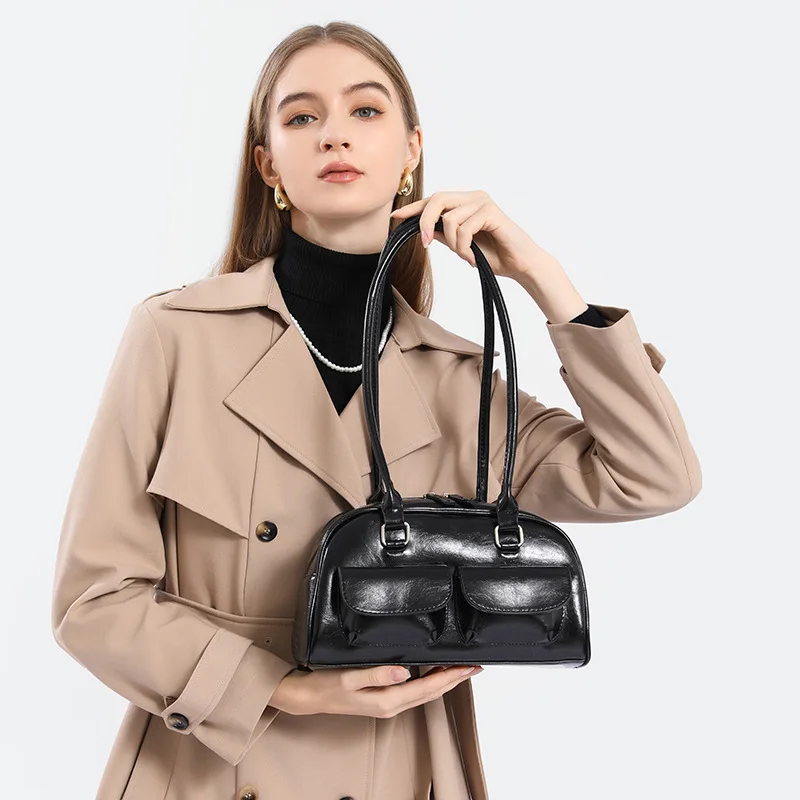 

New Women's Bag Luxury Designer Bowling Bags Fashion Women Shoulder Bag Vintage French Style Female Handbags WZ088